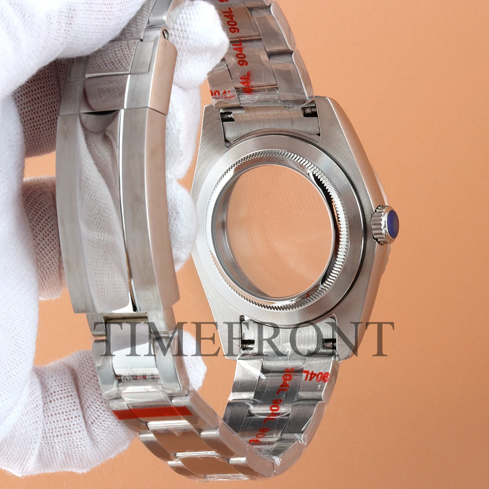 Caja de reloj negra/plateada de 36mm y 39mm, correa de ostra polaca con esfera de onda de agua de 28,5mm, manecillas luminosas verdes compatibles con movimiento NH35 NH36