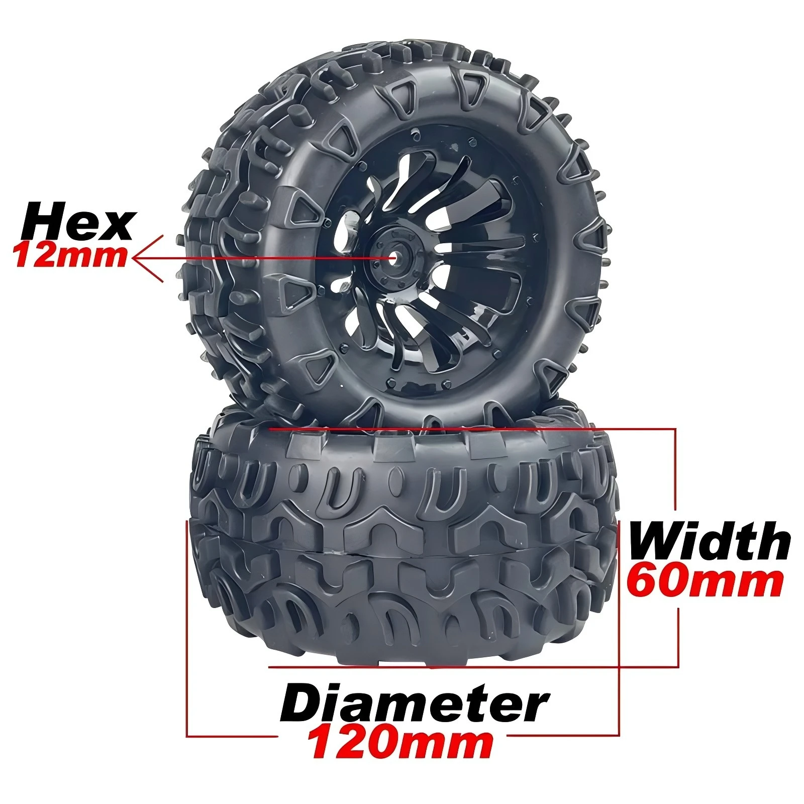 RC Car Wheel Tyres 120mm Diameter 120mm 10138 &10211 Wheel Complete 2Sets Fit For VRX 1/10 Scale RC Cars RC Trucks