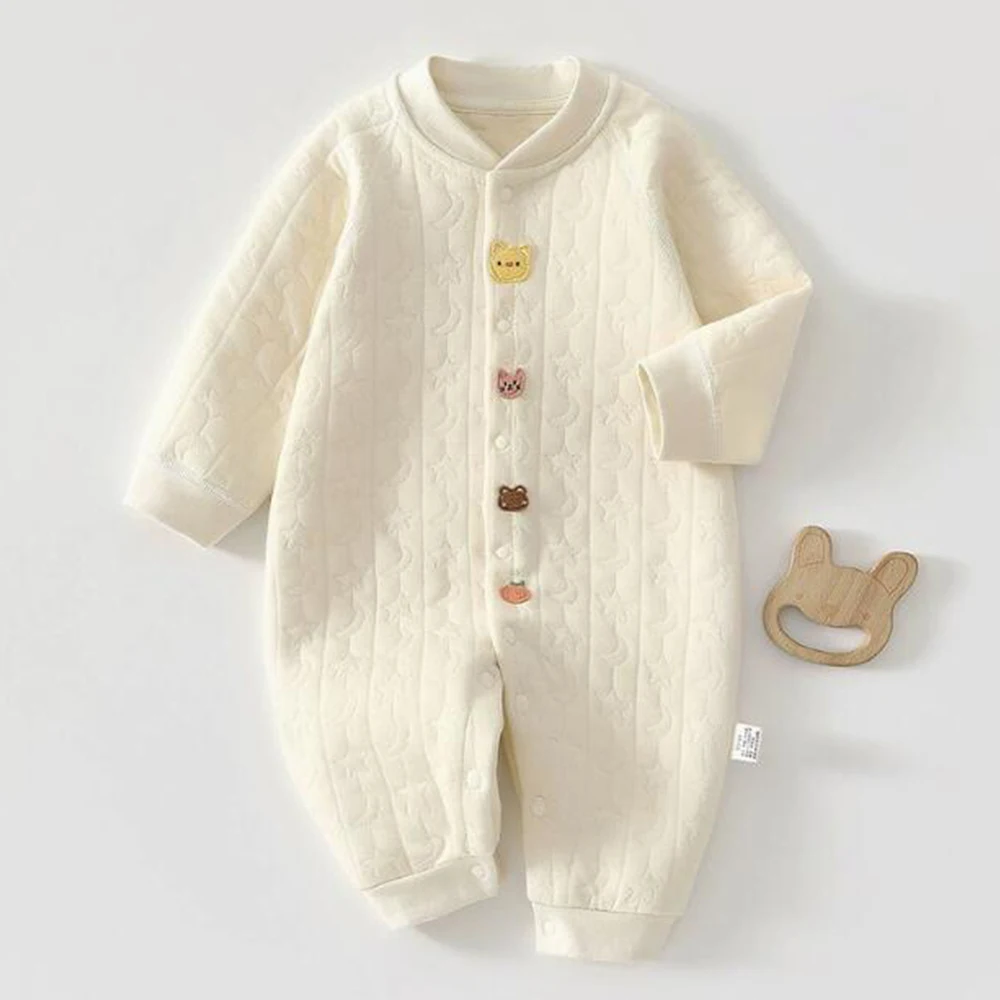 Baby Boy Romper Quilted Warm Autumn Winter Infant Boutique Clothing Solid Color Long Sleeve Baby Girl Jumpsuit