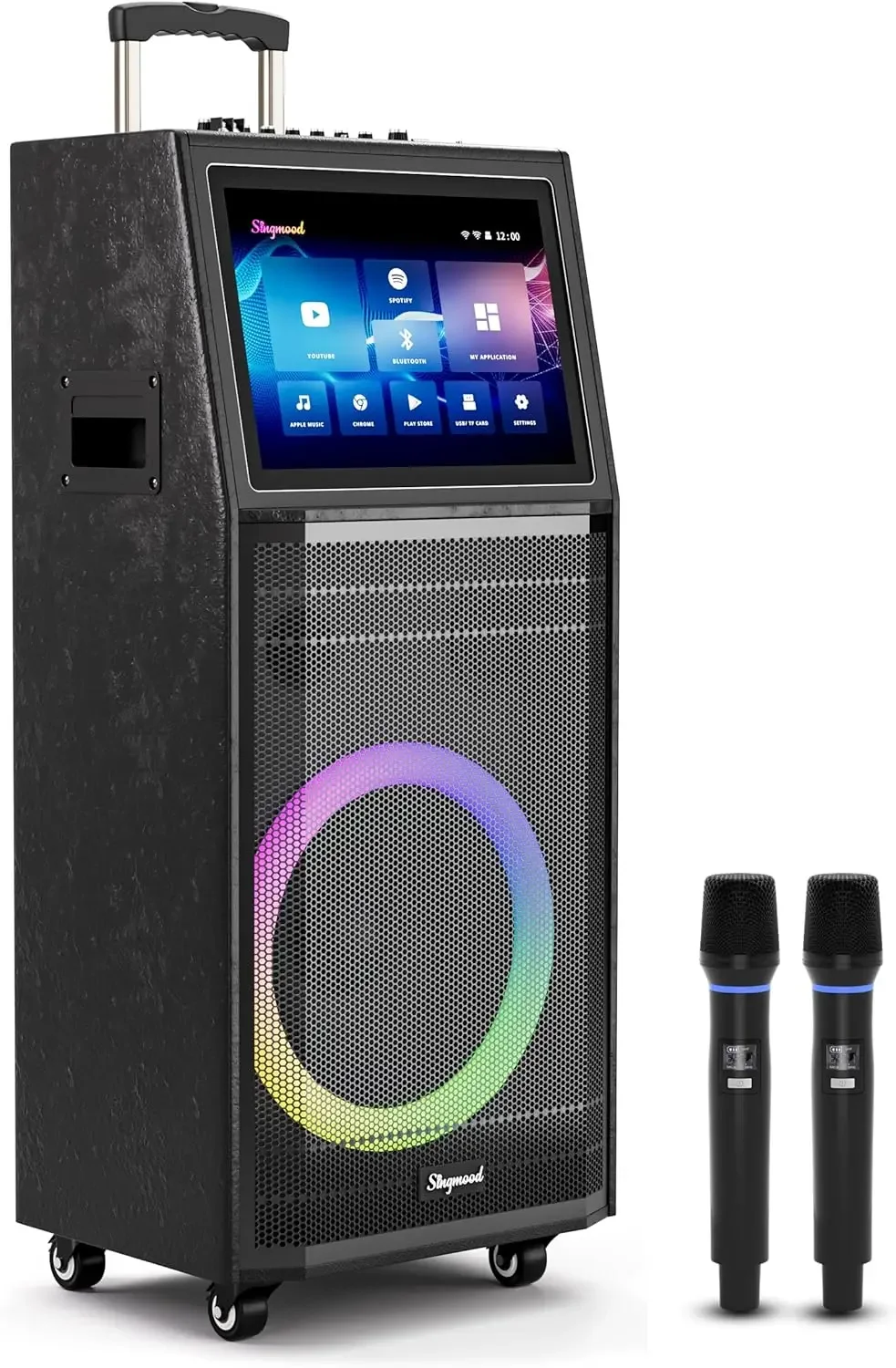 Machine for Adults, Karaoke Machine with Lyrics Display, Portable Karaoke Machine with 2 Wireless Microphones, 1000W Pea