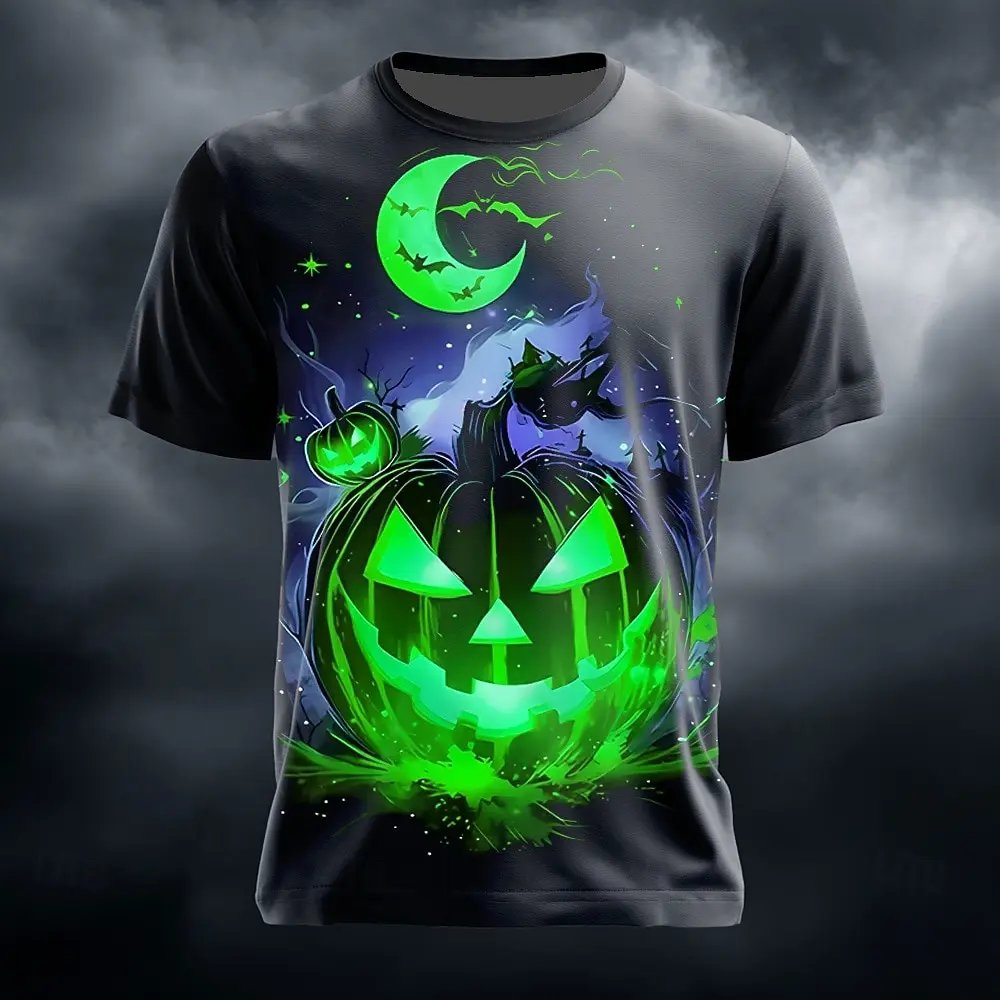 Halloween Men's Optical Illusion Pumpkin 3D T Shirt Short Sleeve T shirt 3D Print Crew Neck Shirt