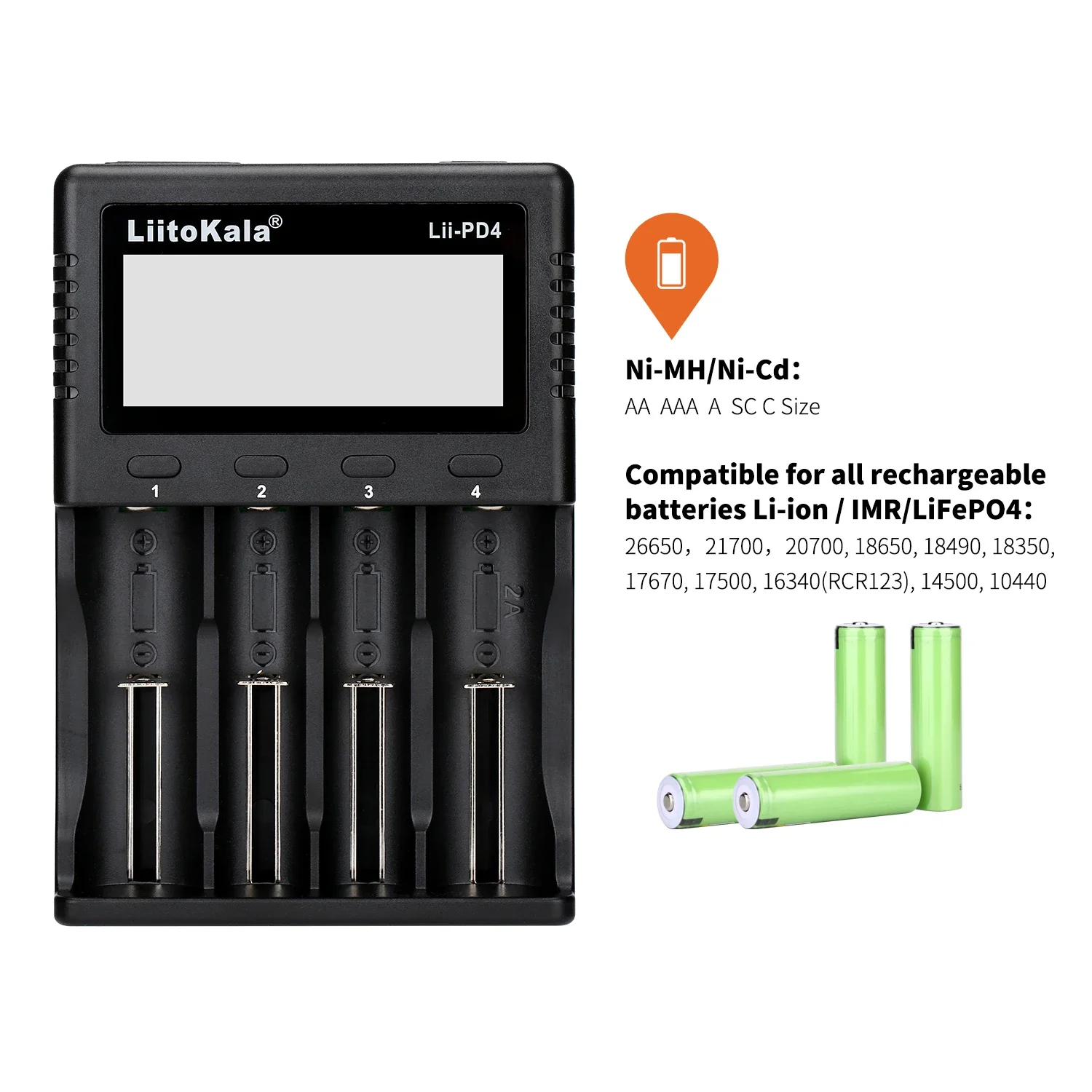 Imagem -03 - Liitokala-carregador de Bateria Entalhe do Lii-pd4 Lcd 1.2v 3.7v Li-íon 18650 18500 16340 26650 21700 20700 18350 Cr123a 15 Peças