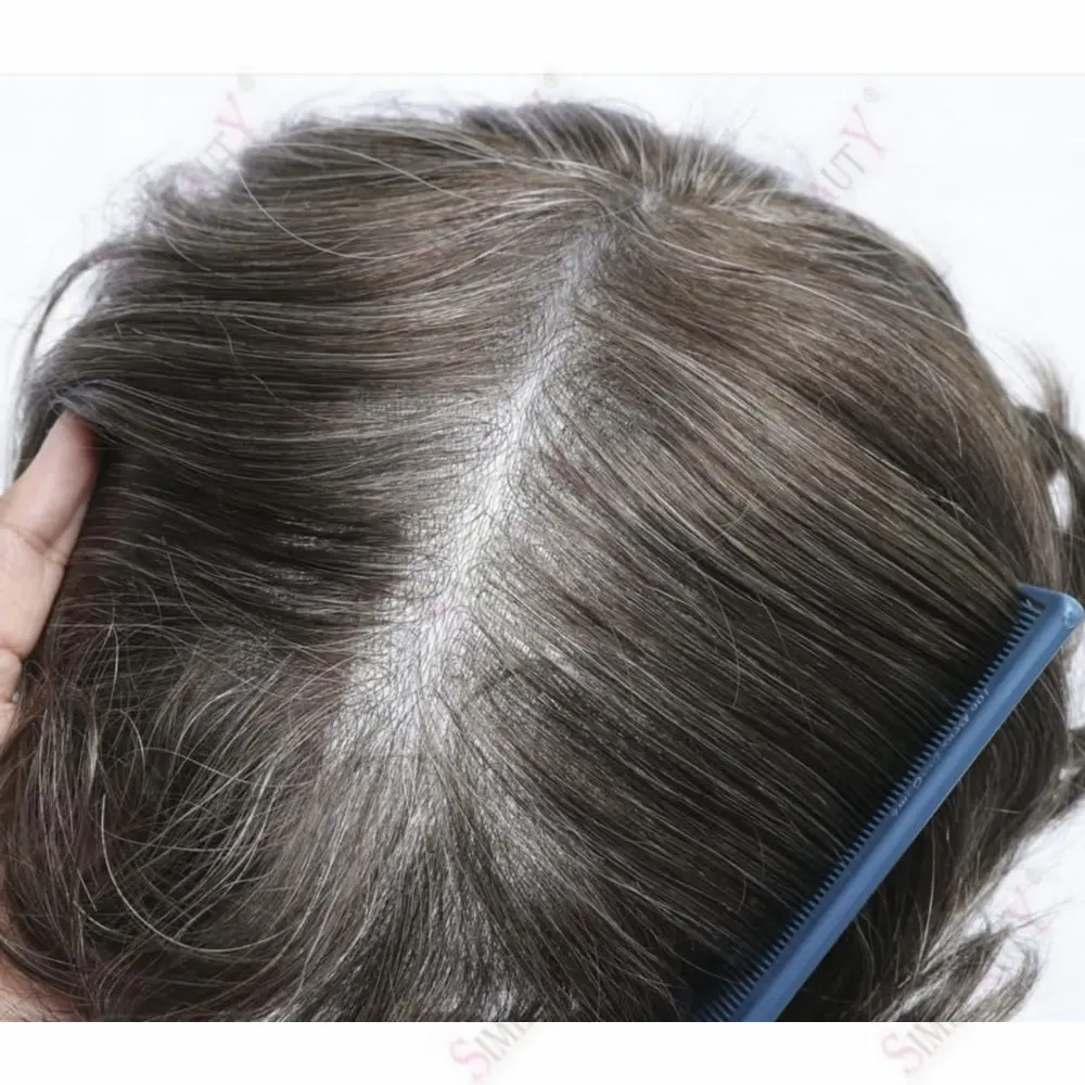 

0,02 мм V-образная петля, тонкая кожа, мужской парик из натуральных человеческих волос, парик без узлов, 220 серый, черный, блондин, мужской протез, система замены волос