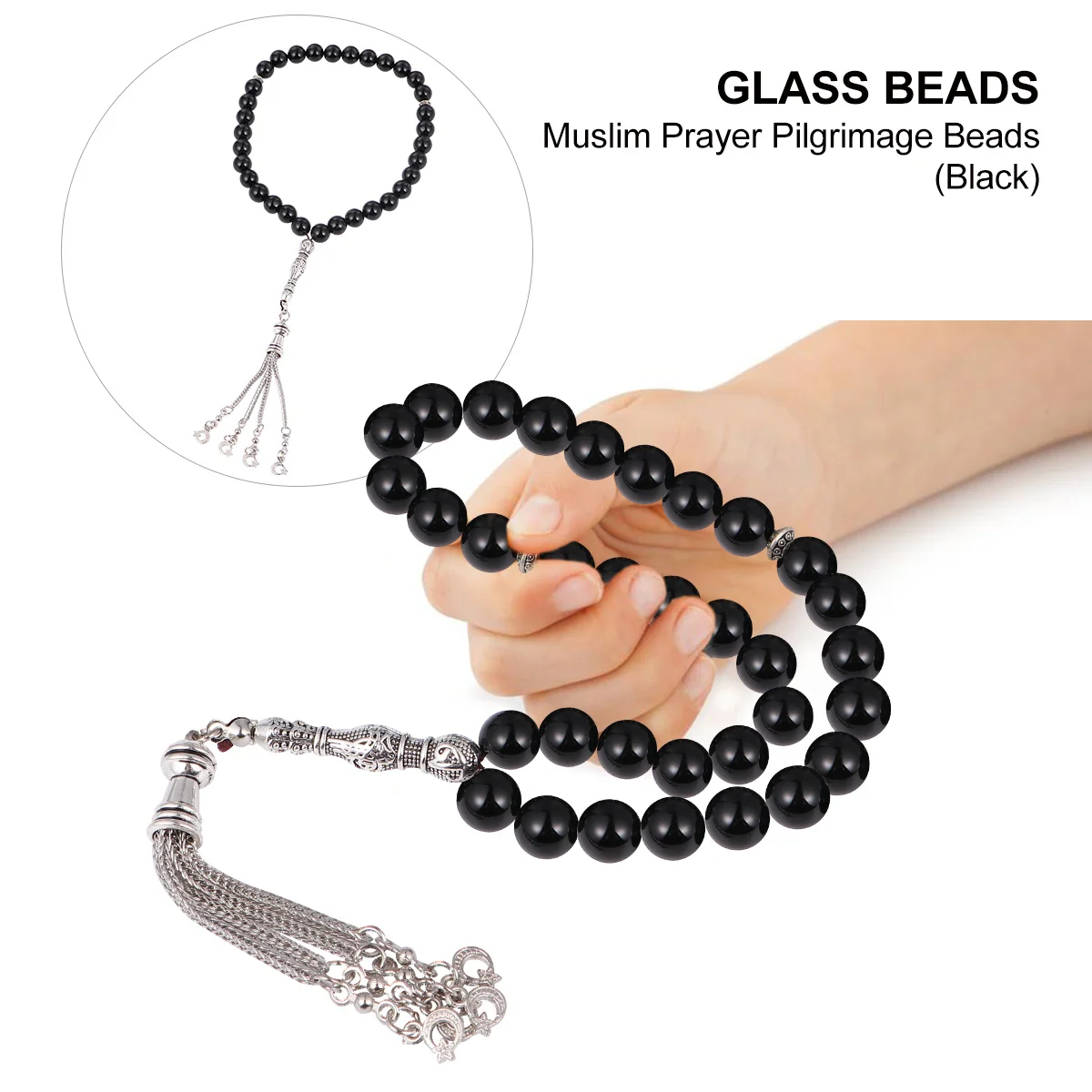Muslim Natural Agate Stone Black Rosary Hand Chain Wedding Prayer Beads Favor Daily Wear Agate Beads Accessory