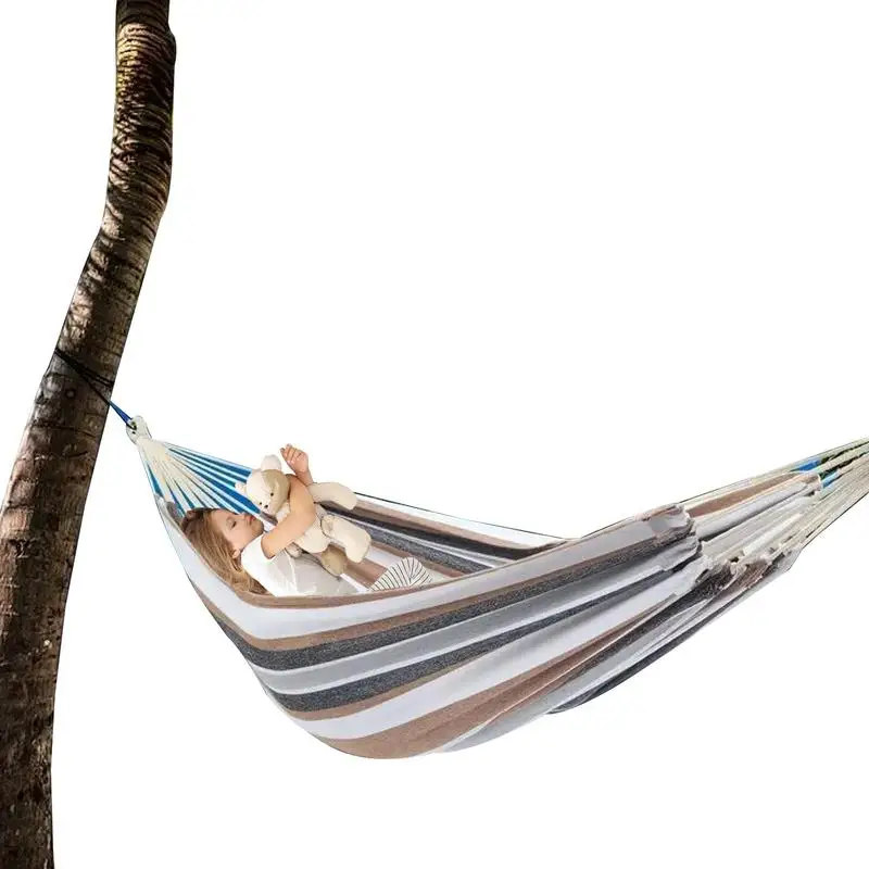 Outdoor Coffee Striped Hanging Chair Portable Camping Hammock Swing Chair With Organizer Bag Travel Beach Two-Person Hammock bed