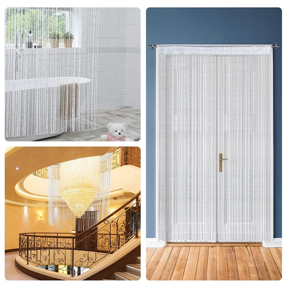 100x200CM Living Room String Curtain Shiny Tassel Silver Line Cortinas Solid Color Window Home Door Divider Curtain Home Decor