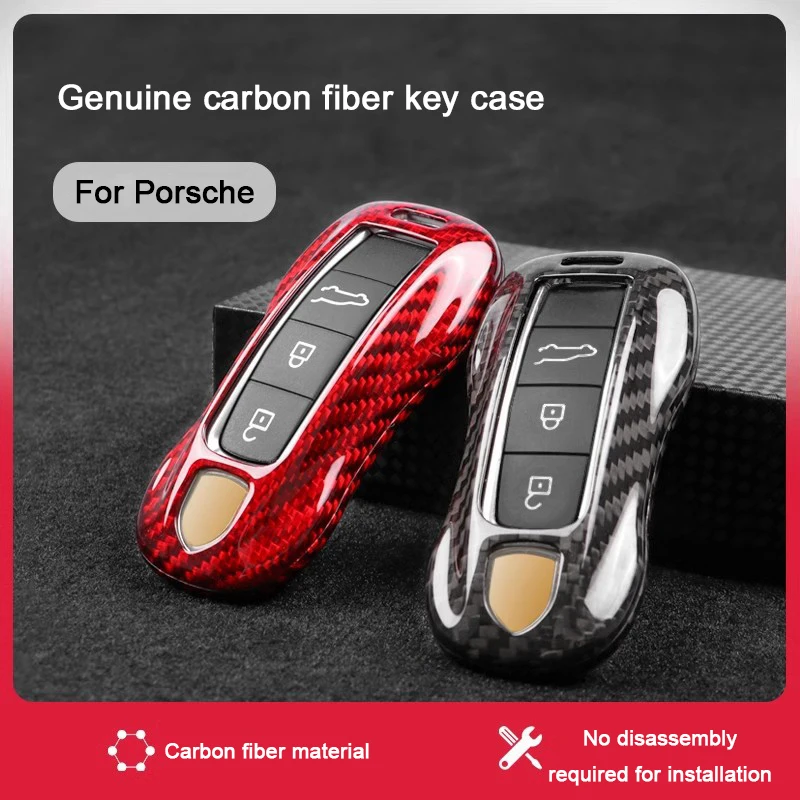 Real Carbon Fiber Key Housing Cover Shell Case For Porsche Cayenne 918 Panamera 911 Carrera Taycan Macan 718 Cayman Boxster