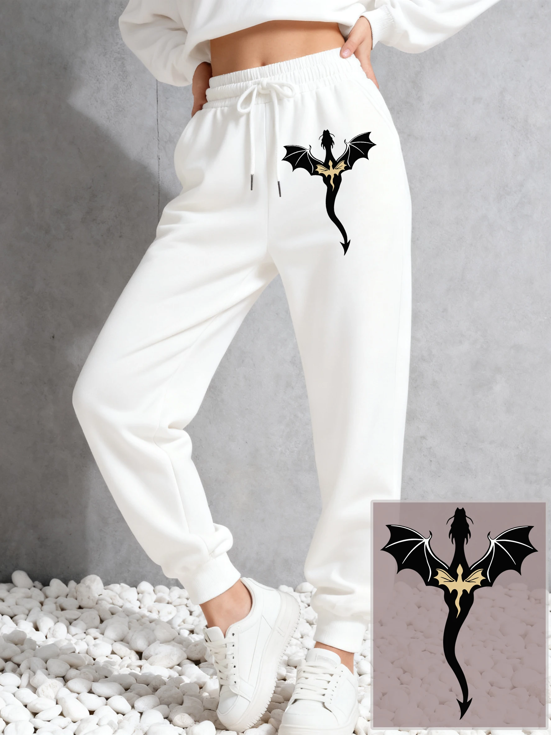 Creative Flying Dragon Printed Women'S Sweatpant Pocket Fleece Pants Autumn Loose Sportpants Street Comfortable Y2K Trousers