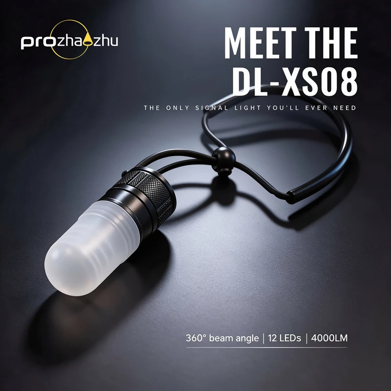 PROZHAOZHU DL-XS08 4000LM Tri-Color 360 Degree Dive Strobe Light White Red Blue USB-C 145m Signal Beacon Night Cave Wreck Diving