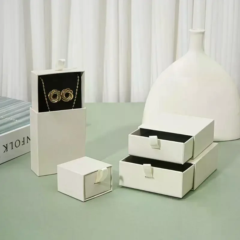 

Necklaces Earrings Ring Drawer Boxes Small Travel Jewelry Gift Display Packaging Box Outer Paper Inner Velvet