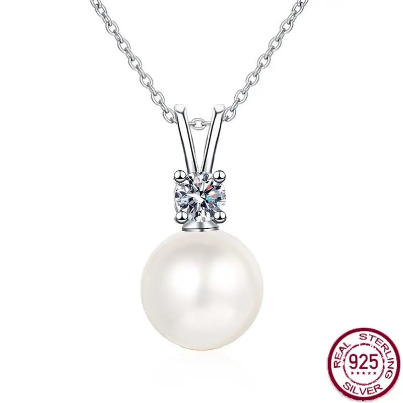 

Freshwater Pearl Necklace Mosang Stone S925 Silver Female Neckchain Pendant Fashion Jewelry Wholesale