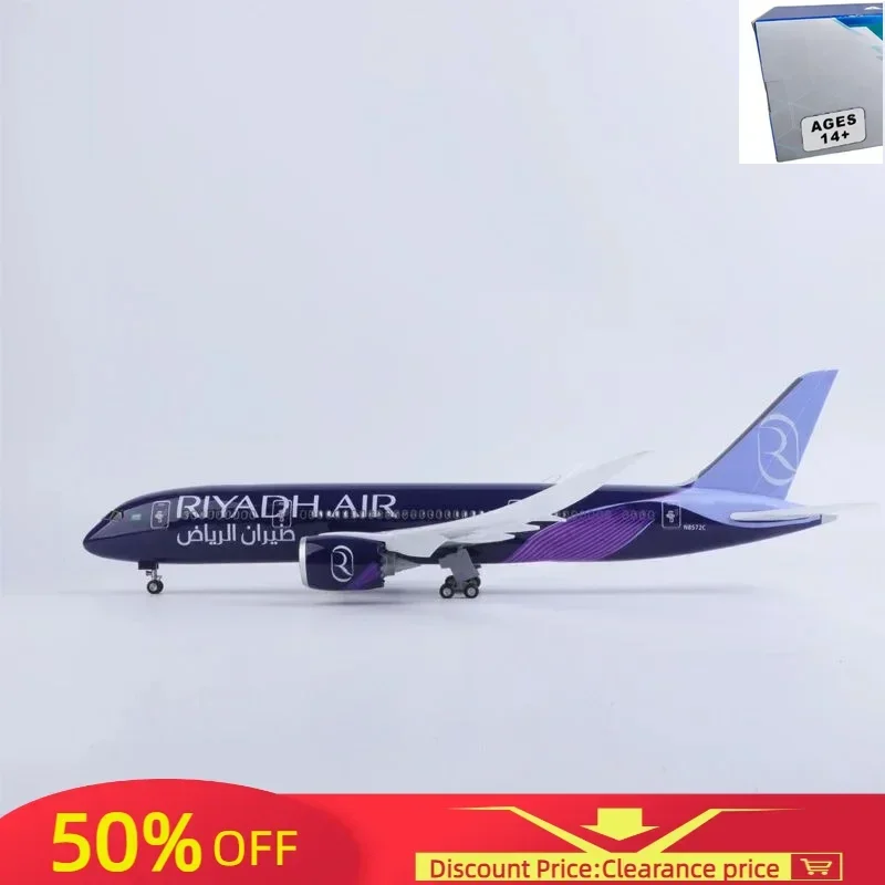 

43CM Plane B787 Riyadh Air Airline Airplane Resin Aircraft with Lights Landing Gears Model Toys for Kids Home Decor Model Plane
