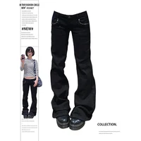 Zhizou Women Low Rise Jeans Black Flared Denim Pants Gyaru American Retro Korean Cyber