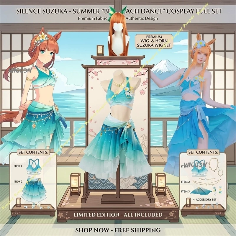 

Pretty Derby Costume Silence Suzuka Cosplay Swimsuit Cos High Quality Costume Set With Clothes,Wigs Hallowen Play Role Clothes