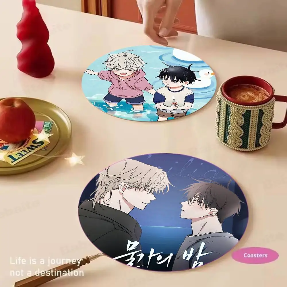 Comic Low Tide in T-Twilights Coasters Suitable for daily family gathering decoration, kitchen, anti-slip wooden coasters