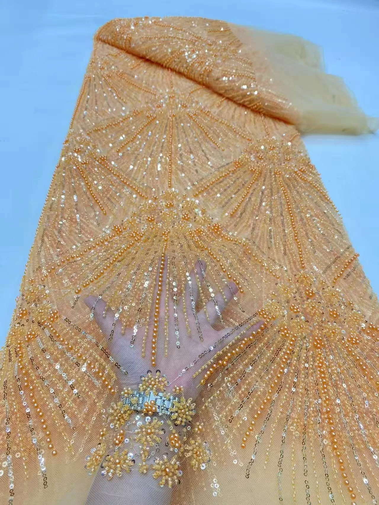 

2025 Latest High Quality African Nigerian With Tulle Sewing Lace Fabric Guipure Embroidery Dresses Sequins 5Yards DP0385