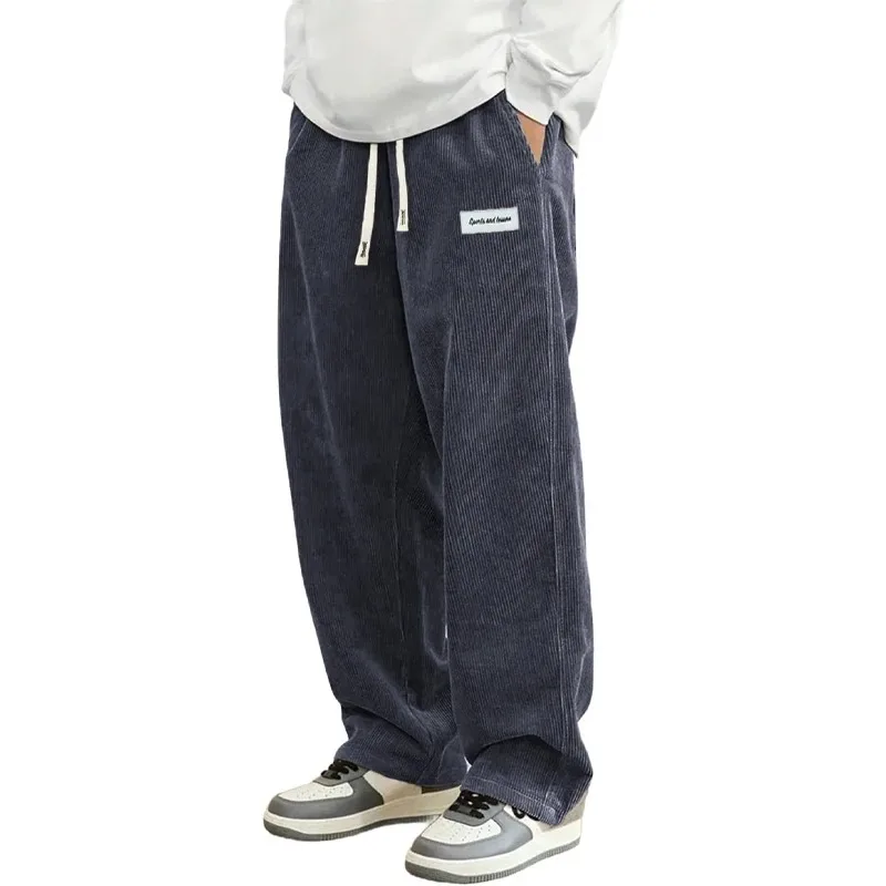 Animal Game Outdoor Mens Corduroy Casual Pants Loose Fit Baggy Pants Straight Sweatpants Elastic Waist Drawstring Streetwear