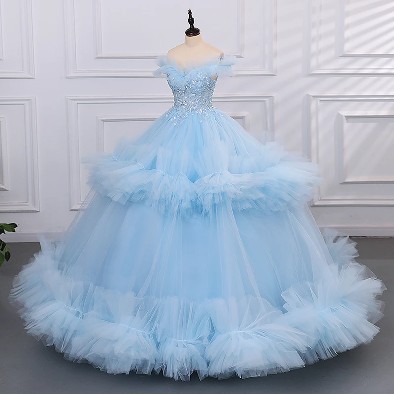 

Puff Sky Blue Party Dress 15 Quinceanera Dresses Ball Gown High-end Princess Gown Customized 15 Year Old Dresses For Quinceanera