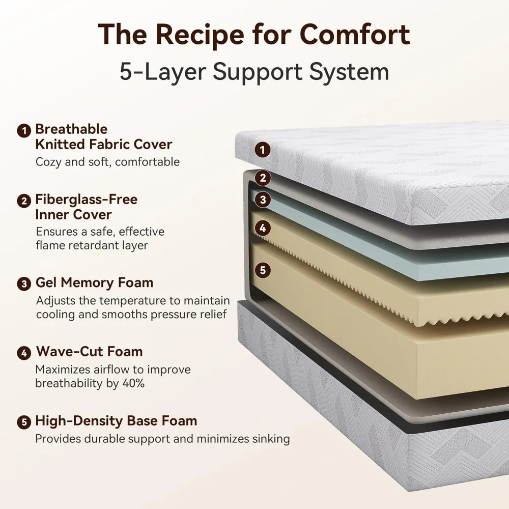 Colchão Queen de 12 polegadas de firmeza média, colchão Queen Size de espuma viscoelástica com gel refrescante em uma caixa para alívio de pressão, CertiPUR-
