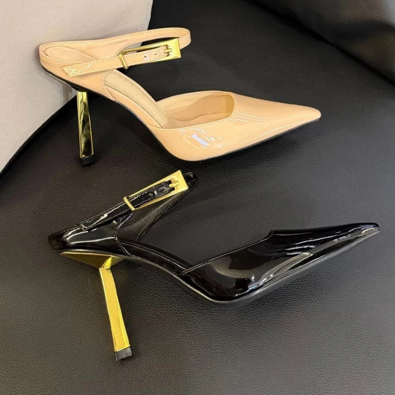 

New Spring/Summer Collection: Sexy Slingback Pumps Patent Leather, Pointed-Toe, Stiletto Heels with Metallic Accents