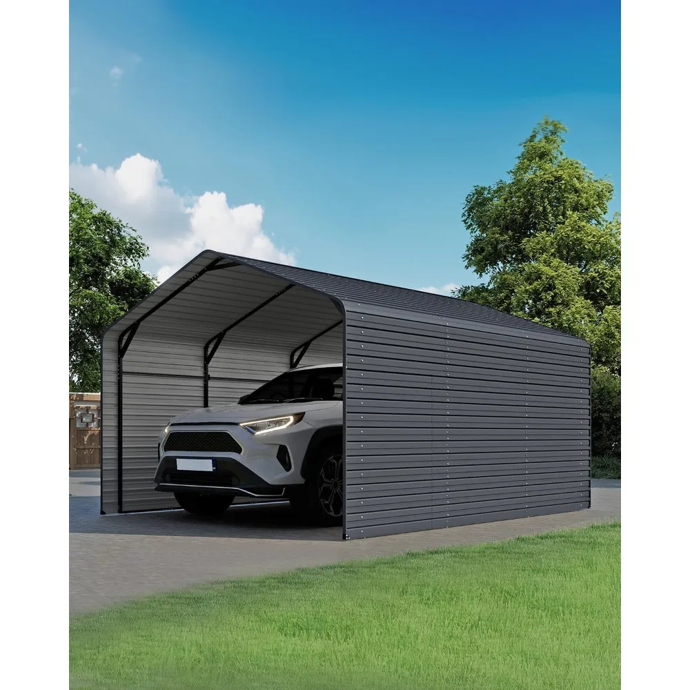 

Heavy-duty Metal Carport, 10x15 Ft Outdoor Carport, Galvanized Steel Roof and Reinforced Base, Garage Awning