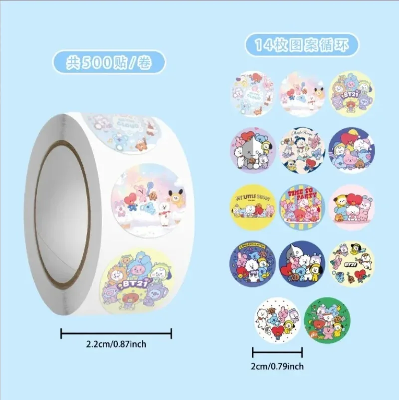 500PCS BT21 Roll Stickers Cute Cartoon Stickers K-pop Idol Merch for DIY Phone Case & Scrapbook Decoration - view 2