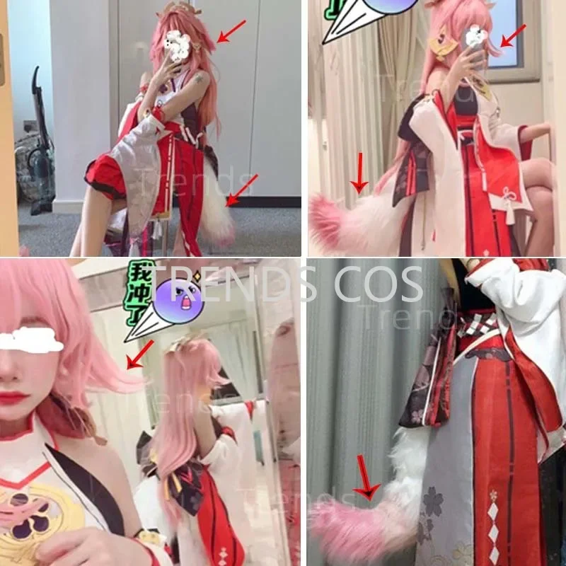 Yae miko Plüsch Schwanz Ohr Perücke rosa Fuchs handgemachte Cosplay Requisiten rosa Fuchs Ohren Schwanz Perücke