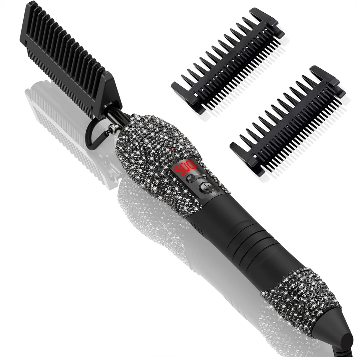 LCD Screen Diamond Shaped Hot Comb, Adjustable Temperature 500F, Ceramic, for All Hair Types