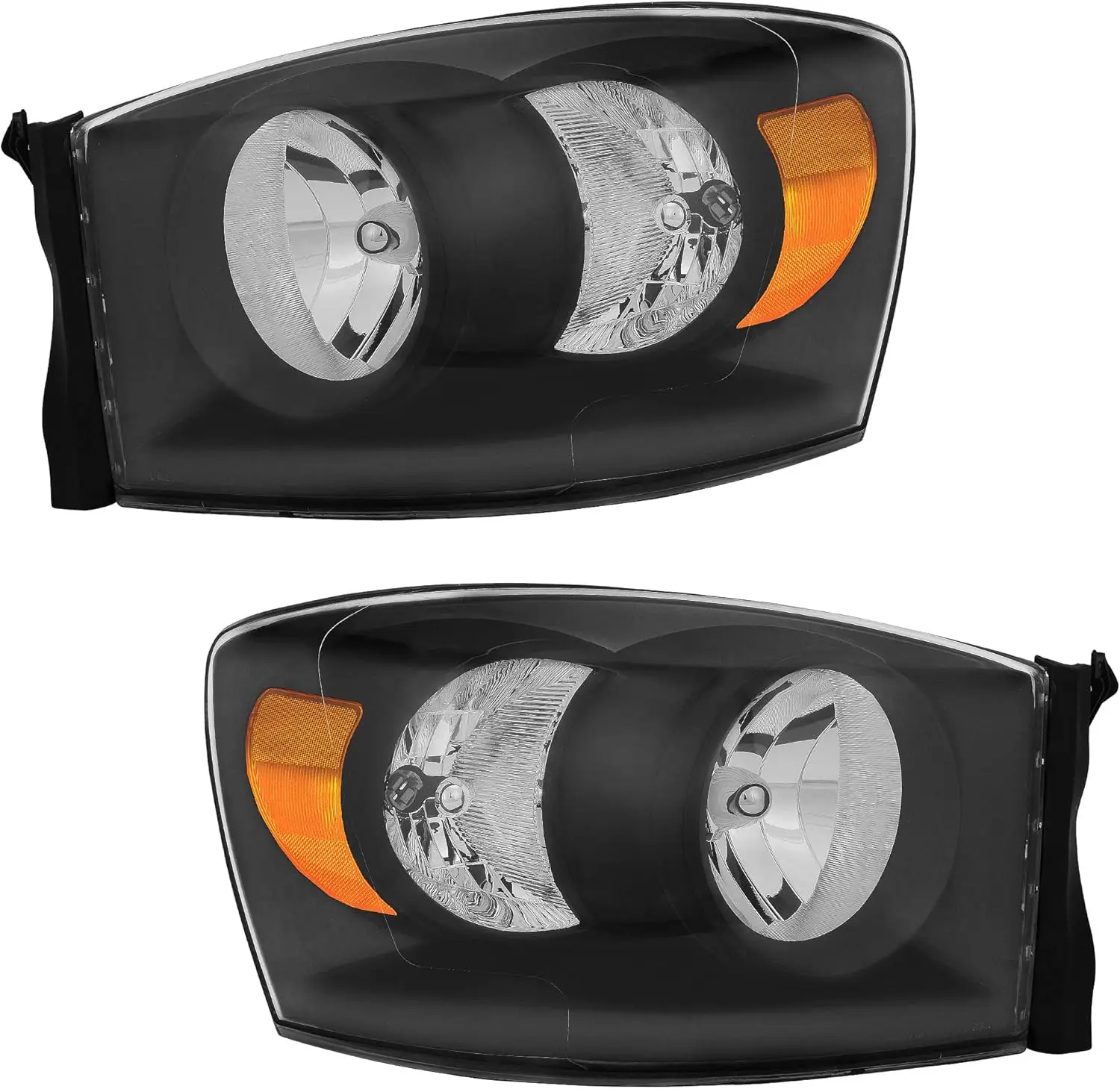 Headlight Assembly Replacement for 2007 2008 Dodge Ram 1500/07-09 Ram 2500 3500, Headlamp with Amber Reflector, Black Housing