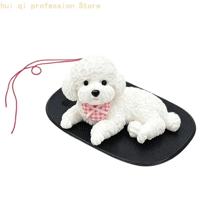 Dog Dashboard Statue with Curly-Haired Detail, Direct Placement Design, Included Nonslip Mat, and Vehicle Display Use H8WE