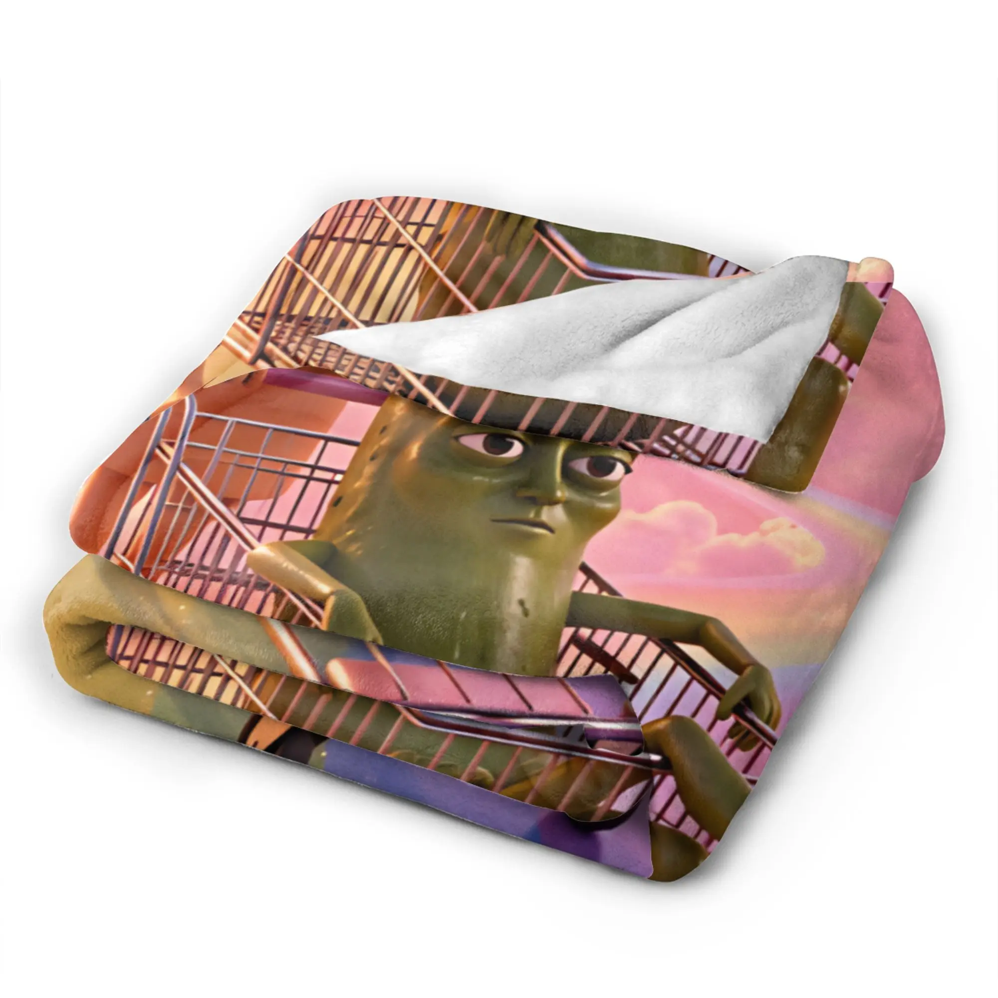 Tung Tung Sahur Pickle Shopping Cart Rainbow Meme Flannel Blankets Boy Girl Super Soft Throw Blanket Winter Bedroom Bedspread