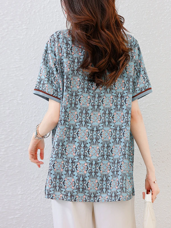 Faionable ample rond Ne ort Sve T-shirt femme haut décontracté imprimé coupe confortable été nouveauté européen Sle