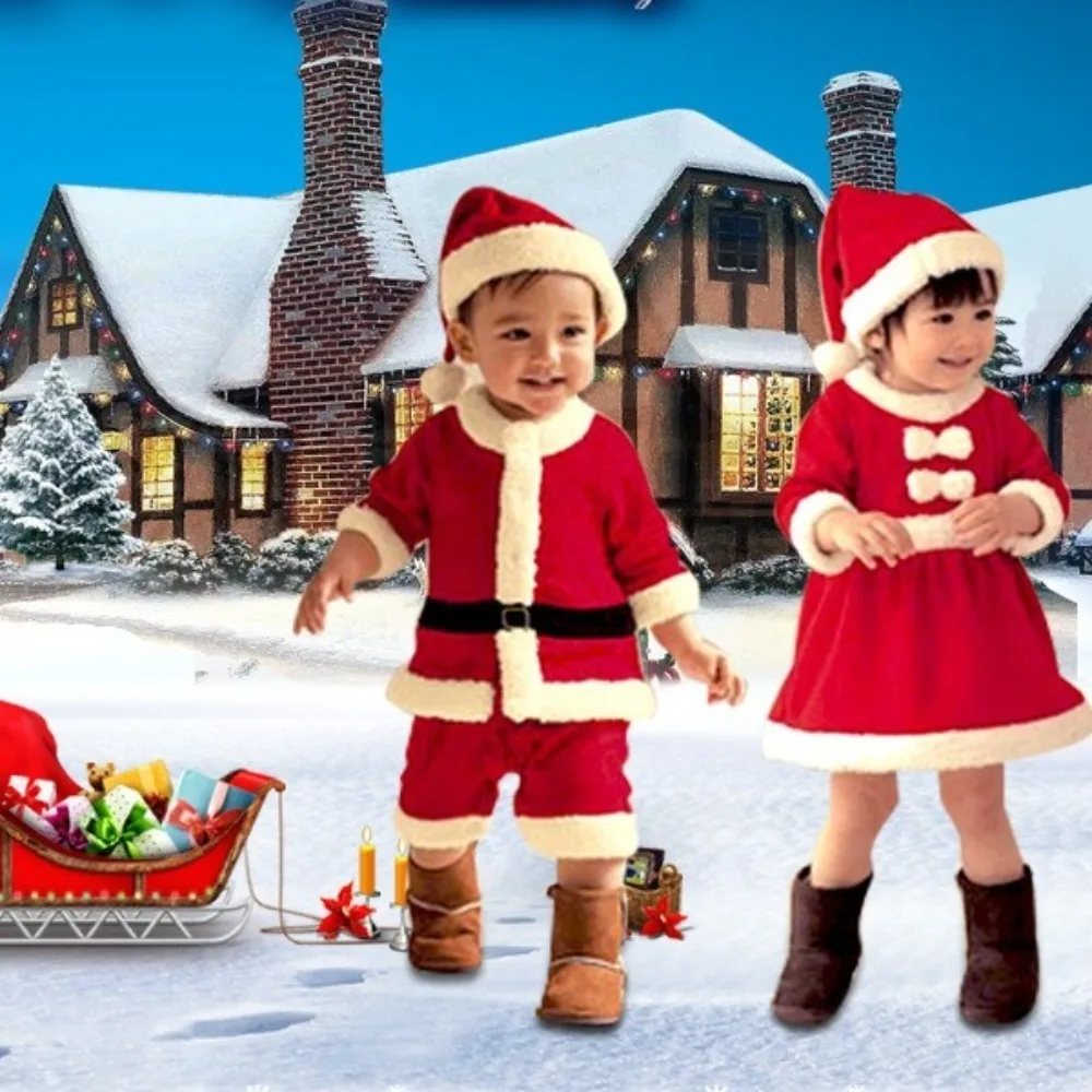 2024 New Year Christmas Clothes Red Soft Cosplay Costume Santa Claus Xmas Suit Toddler Girl Dress Set Infant Winter Outwear