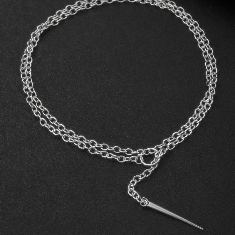 Punk Style Silver Chain Cone-shaped Long Necklace, Men's and Women's Gothic Y2k Holiday Accessories Jewelry