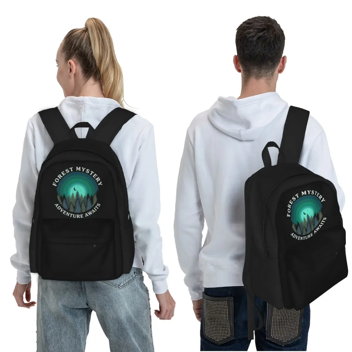 Forest Mystery Adventure Awaits Emblem Student Backpack School Bag Hiking Travel Daypack Men Women Fashion Bookbag Shoulder Bags