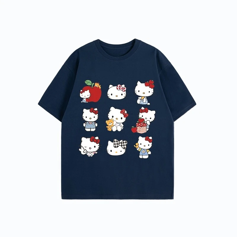 ハローキティ漫画 Jiugongge パターンプリント 2025 夏の新女性の周辺トッププラスサイズルーズカジュアル半袖 Tシャツ