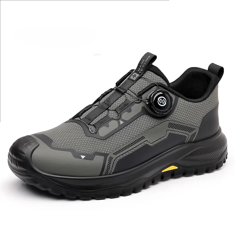 

Men's Rotary Buckle Hiking Shoes Breathable Anti-slip Cushioning Wear-resistant Outdoor Trekking Trail Sneakers for Men