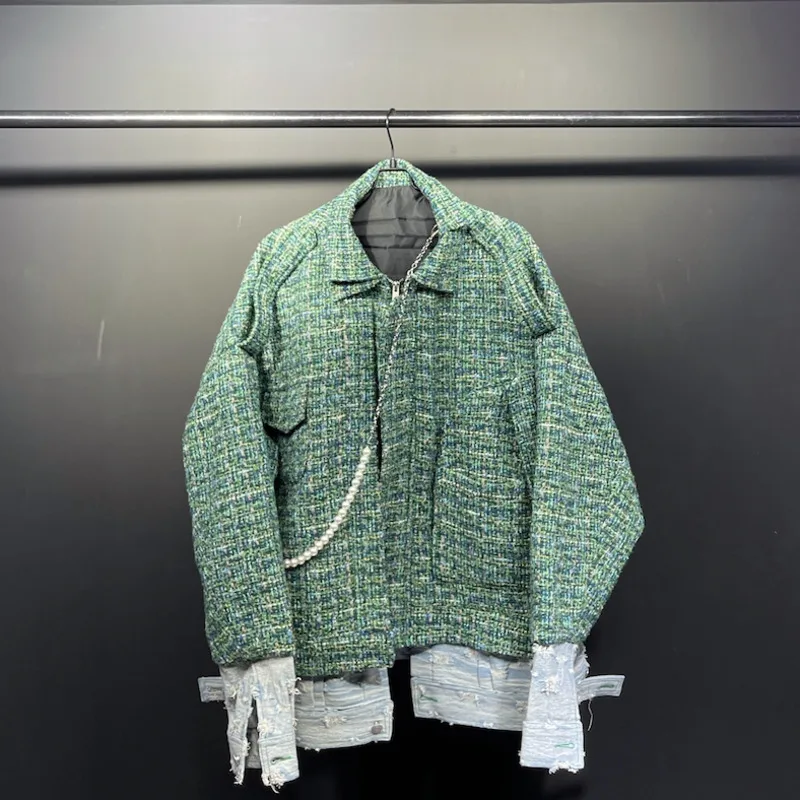 WVGA Primavera Inverno New Man Tide Falso in due pezzi con cerniera Giacca corta alla moda Nicchia Chic Casual Cappotto a maniche lunghe oversize Ins W12820