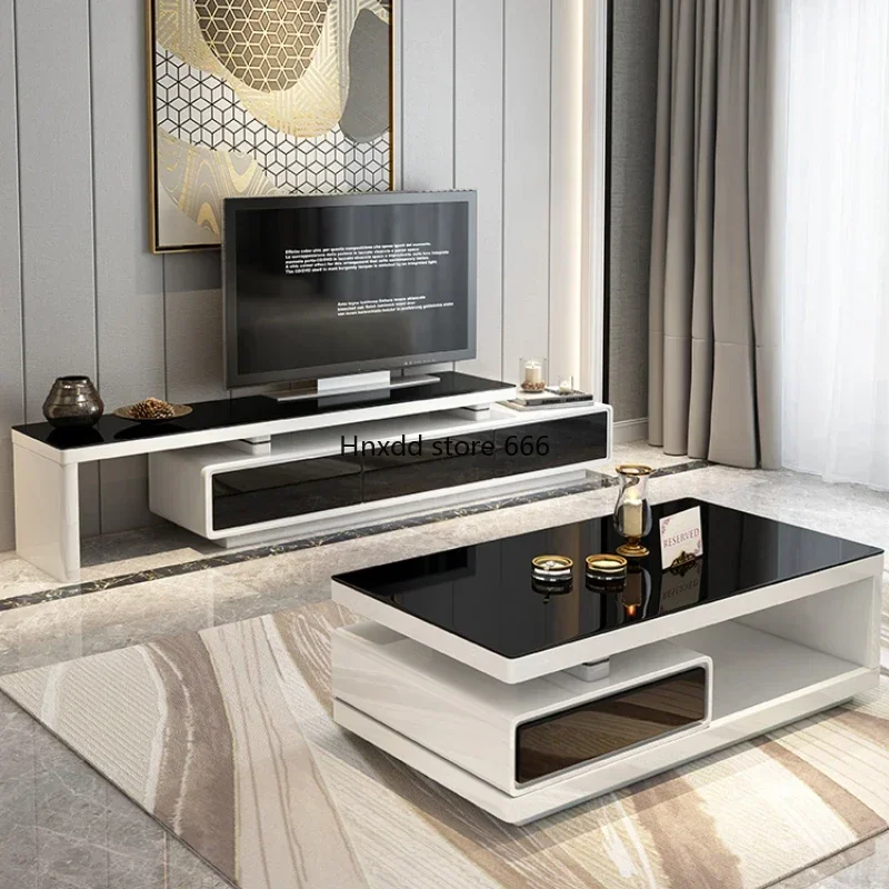 Light Luxury Modern Shiny White / Black TV Stand & Smart Coffee Table, TV Cabinet & Center Table For Living Room Home Furniture