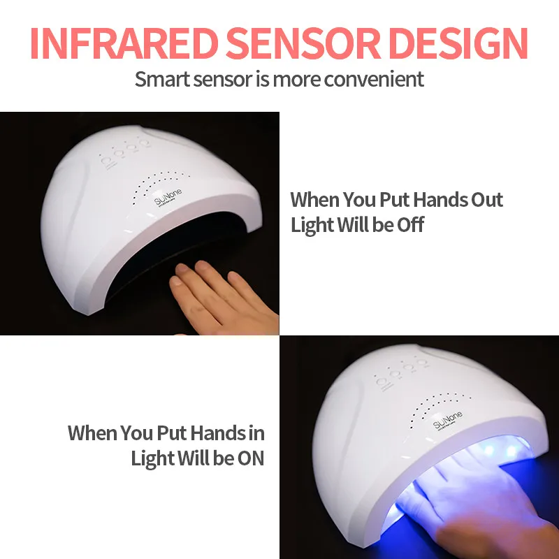 مصباح أظافر محمول بقدرة 48 وات لطلاء الجل - مجفف إضاءة بالأشعة فوق البنفسجية/LED سريع المعالجة مع 3 مؤقتات، للمنزل والصالونات مانيكير والباديكير