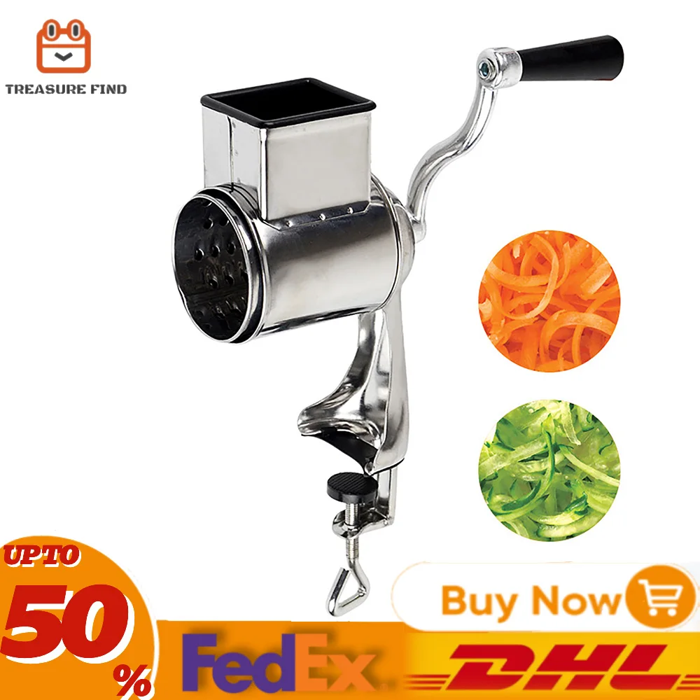 Manual Vegetable Cutter Kitchen Tool Multifunctional Stainless Steel Rotary Vegetable Grater with 5 Drum Blades