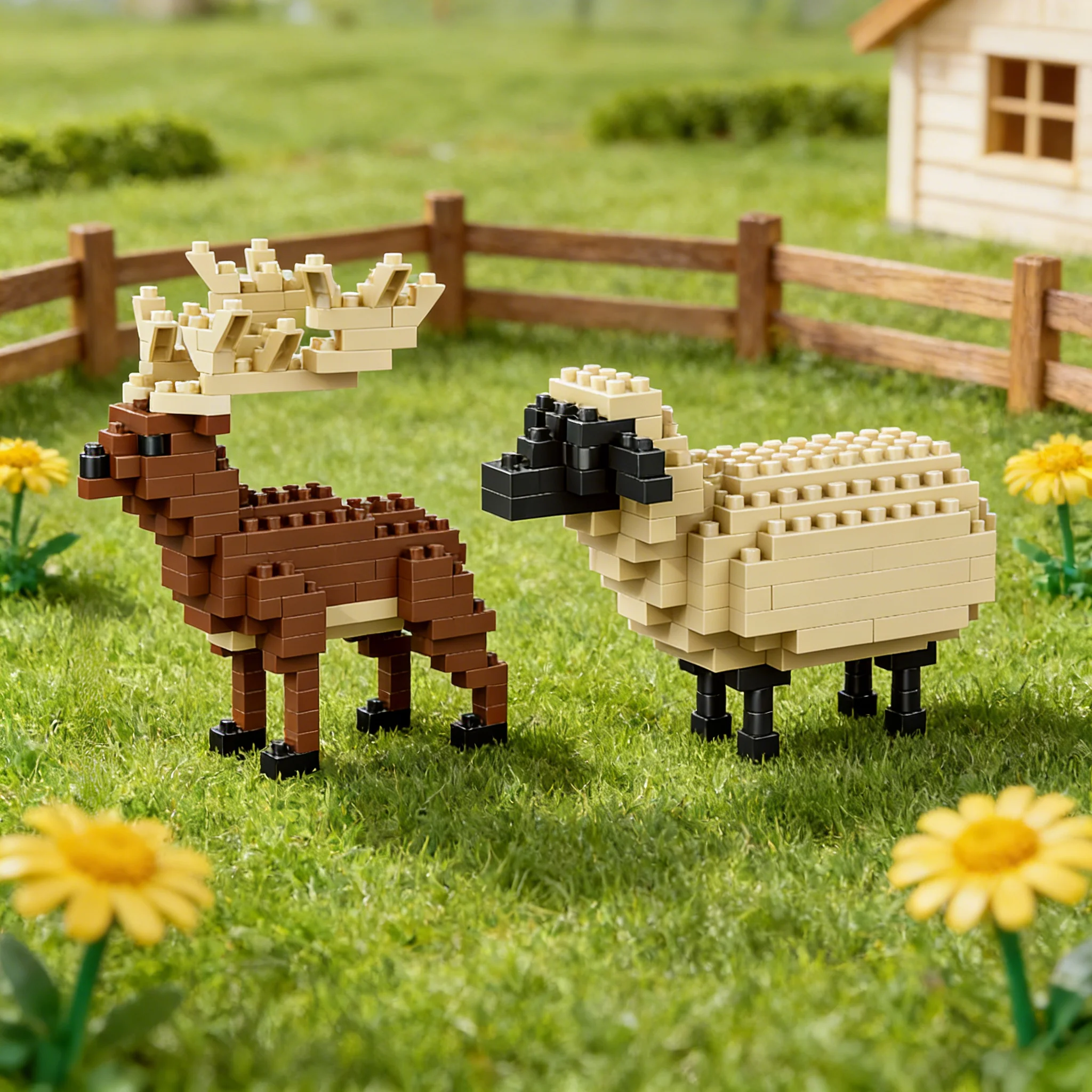 Irish Elk and Sheep Micro Blocks Set with Intricate Details True-to-Life Animal Models for Relaxing Build and Farm Scene Display