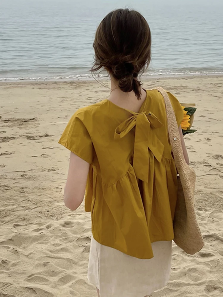 

Chic ort Sve Knot irt Women's Summer Thin Gentle Sweet Cute Anti-Aging Design Unique Attractive Top