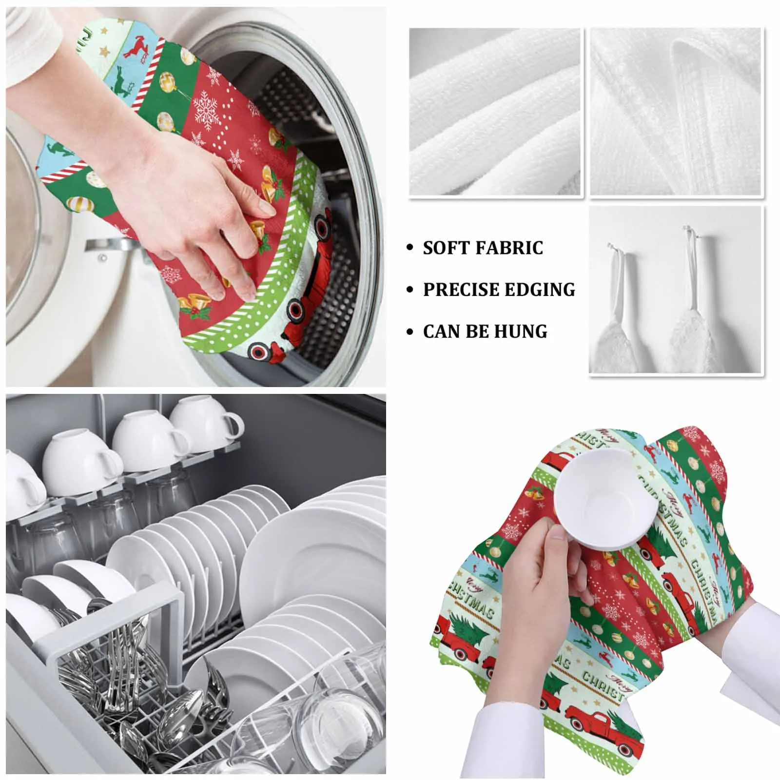 Serbet tangan Motif garis-garis rusa Natal, kain pembersih rumah tangga menyerap air handuk tangan Motif garis-garis kepingan salju dan rusa Natal untuk mobil