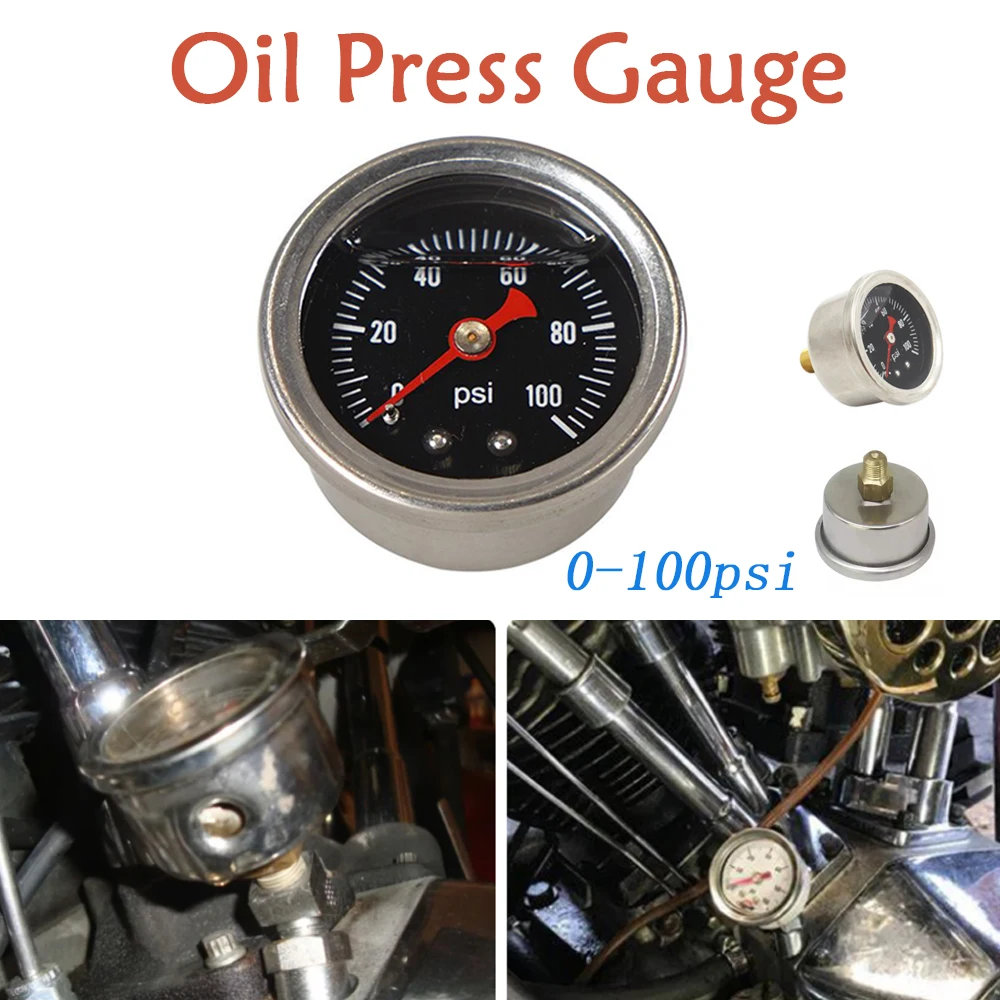 Oil Fuel Pressure Gauge Kit For Harley Chopper Custom 0-100 PSI 1/8 NPT Universal Oil Press Regulator Gauge Liquid Filled