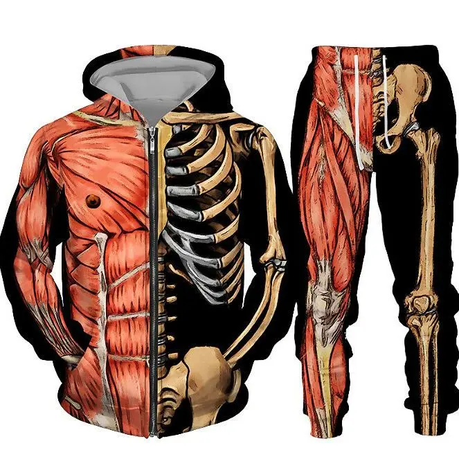 Men's Halloween 3D Skeleton Tracksuit Set - Functional Sportswear for Running & Gym Workouts
