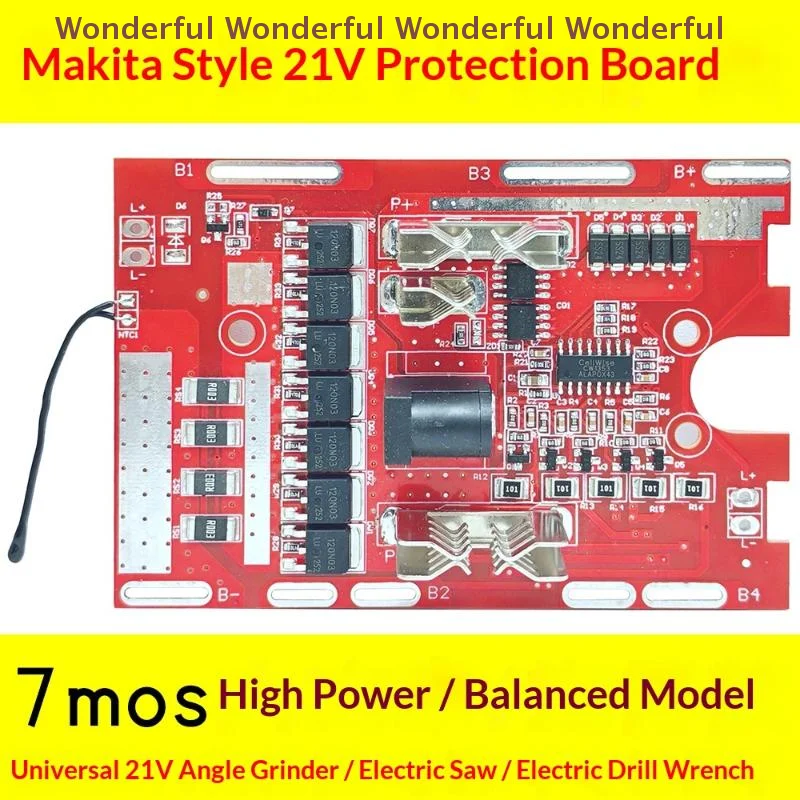 Scheda di Protezione Batteria 21V 7MOS con Bilanciamento e Sicurezza Termica per Strumenti Elettrici (1 Pezzo)