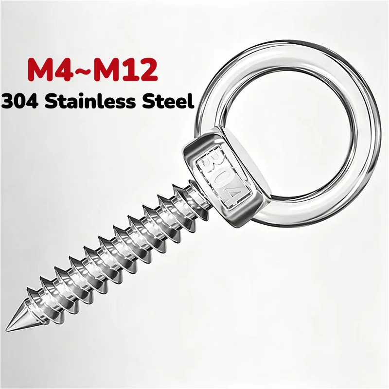304 Stainless Steel M4 M5 M6 M8 M10M12 Ring Screw With Ring Hook Self-Drilling Sheep Eye Type Self-Tapping Screw Sound Wood Bolt