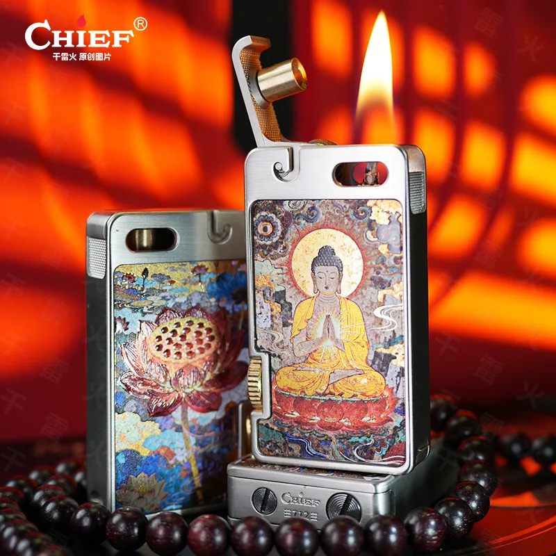 CHIEF Gilded Painting Craftsmanship One Click Launch Ignition Windproof Kerosine Lighter Outdoor High Beauty Lighters Men's Gift