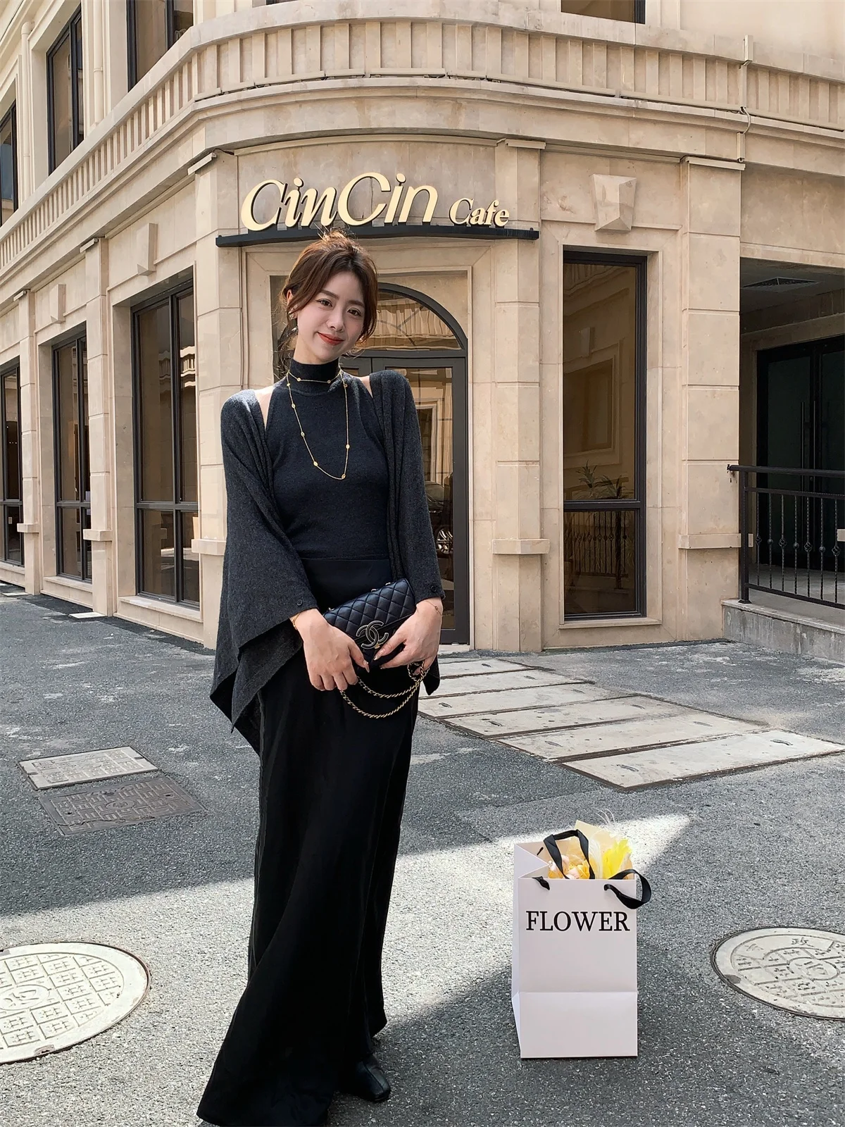 

Элегантный вязаный комплект из двух предметов для взрослых: футболка с длинным рукавом и высоким воротником, коллекция Paris Gallery, осень-весна